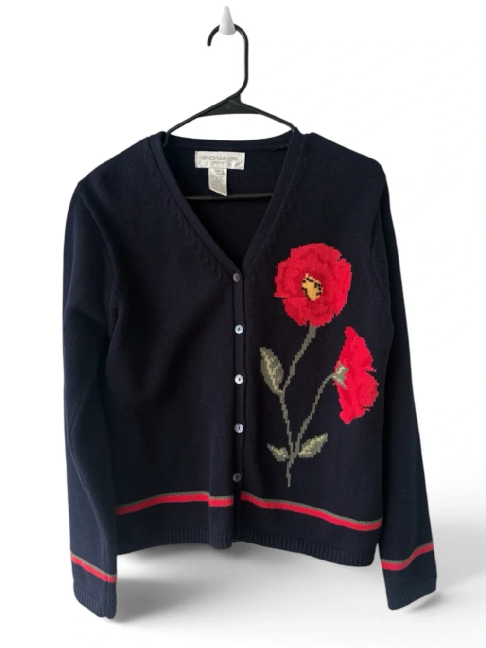 Jones New York Sport Poppy Floral Cotton Cardigan Sweater Medium